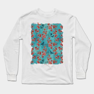 Sakura butterflies in turquoise Long Sleeve T-Shirt